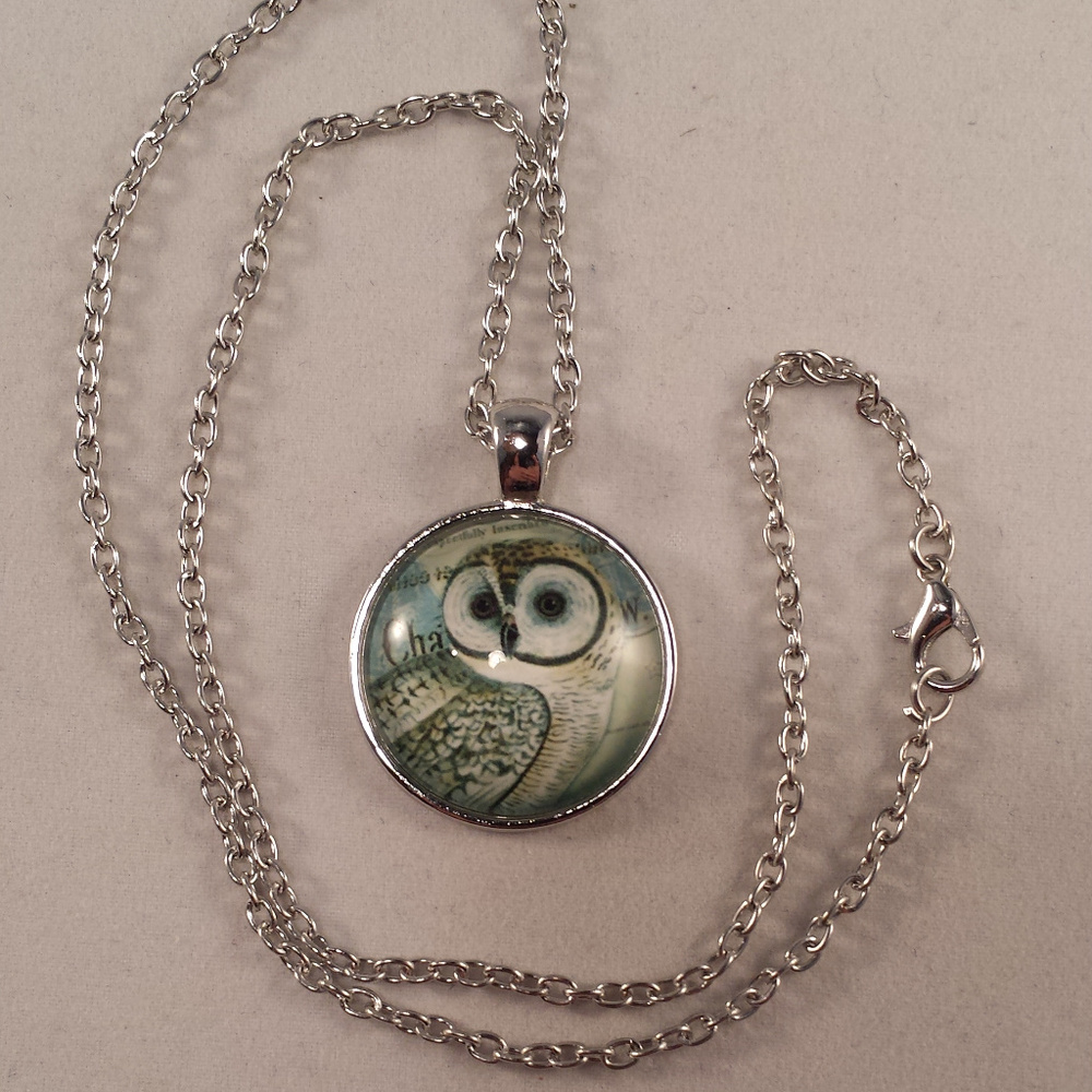 Mens Silver Owl Cabochon Pendant Chain Necklace Party Gift - Picture 2 of 2